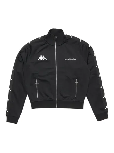 Acne Studios Kappa Webbing-trimmed Logo-embroidered Tech-jersey Track Jacket In Black