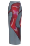 Acne Studios Womens Dark Grey Red Emay Graphic-print Stretch-jersey Maxi Skirt In Dark Grey/ Red