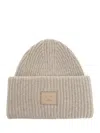 Acne Studios Womens Greige Melange Ribbed Brand-patch Wool-blend Beanie In White