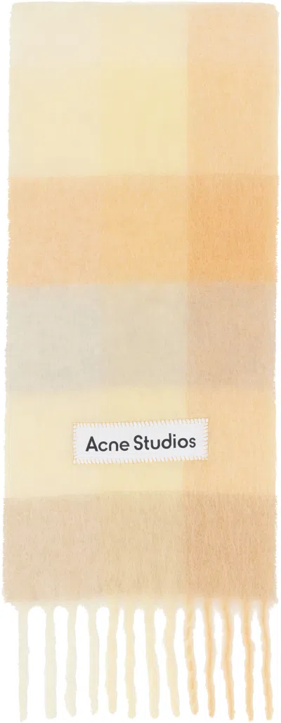 Acne Studios Yellow & Orange Mohair Checked Scarf In Ds8 Peach/white/beig