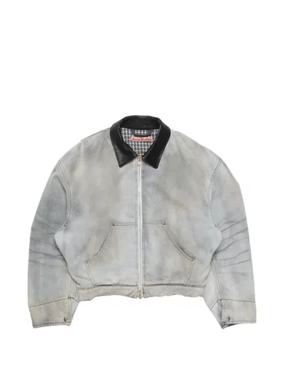 Acne Studios Zip Leather-collar Denim Jacket In Gray