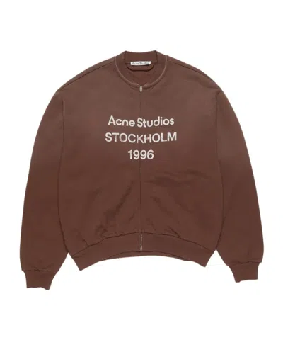 Acne Studios Zip Logo Sweater In Brown