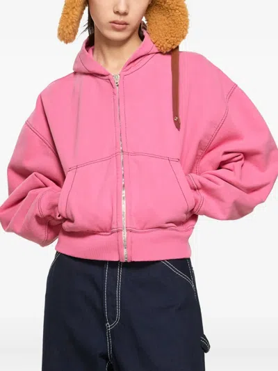 Acne Studios Zip-up Stitched Hoodie In Pink