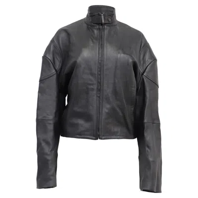 Acne Studios Zipped Biker Jacket In Black Lamb Leather