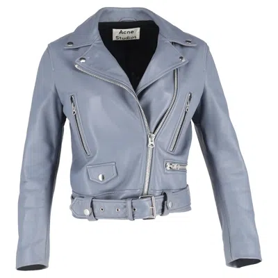 Acne Studios Zipped Biker Jacket In Blue Leather