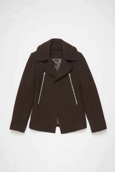 Acne Studios Zipper Wool Coat In Maroon Red