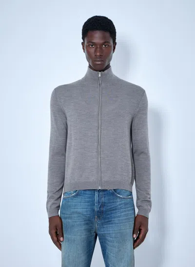 Acne Studios Zip-up Bow Logo Cardigan In Grey
