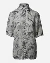 Acne Studios Zodiac Printed Short Sleeve Button Front Shirt In White And Black Linen In Multi
