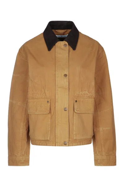 Acne Studios -inspired Leather-collar Cotton Jacket For Women In Brown