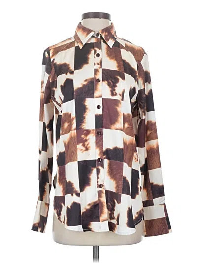Pre-owned Acoa Collection Long Sleeve Blouse In Brown
