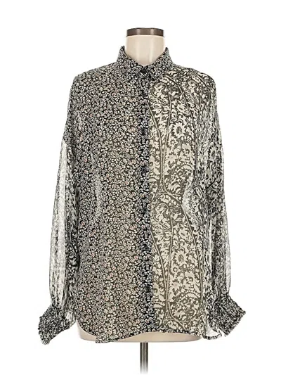 Pre-owned Acoa Collection Long Sleeve Blouse In Silver