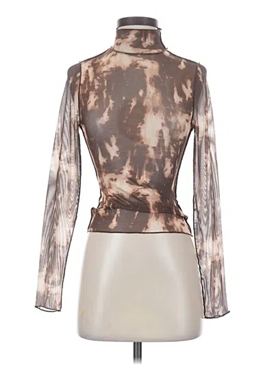 Pre-owned Acoa Collection Long Sleeve Top Brown Metallic Pattern Turtleneck Tops