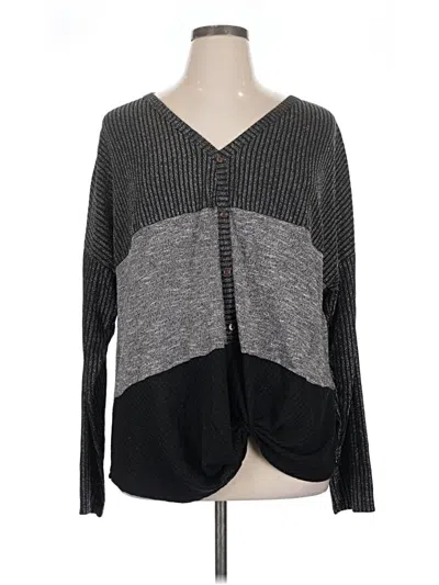 Pre-owned Acoa Collection Long Sleeve Top Gray Plunge Neckline Tops