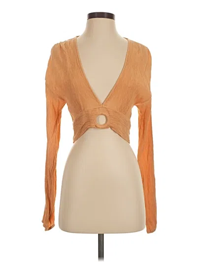 Pre-owned Acoa Collection Long Sleeve Top Orange Plunge Neckline Tops