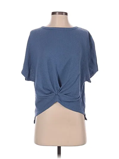 Pre-owned Acoa Collection Short Sleeve Top Blue Keyhole Neckline Tops