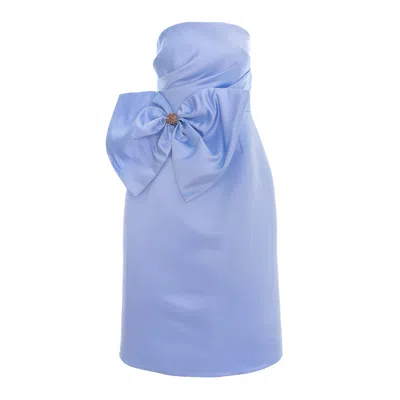 Acob À Porter Women's Baby Blue Midi Dress With Oversized Bow Applique