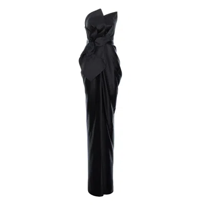 Acob À Porter Women's Black Victoria Satin Dress With Oversized Flower Applique