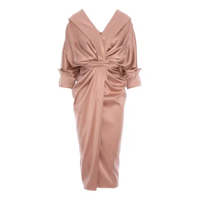 Acob À Porter Women's Gold / Neutrals Draped Midi Dress Beige