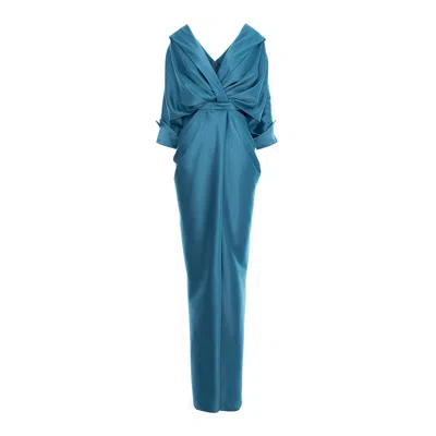 Acob À Porter Women's Grey / Blue Draped Long Dress Turquoise