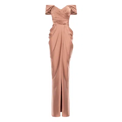 Acob À Porter Women's Neutrals / Brown Draped Maxi Dress Nude