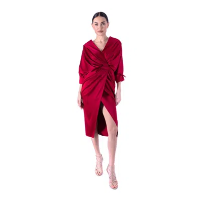 Acob À Porter Women's Red Draped Midi Dress Burgundy