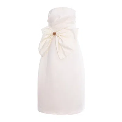 Acob À Porter Women's White Ivory Midi Dress With Oversized Bow Applique