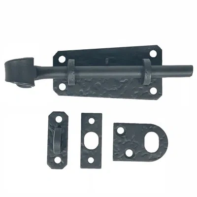 Acorn 4" Forged Iron Curled Surface Bolt In Matte Black