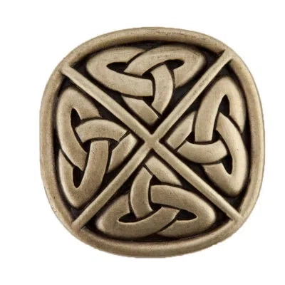 Acorn Celtic Square Cabinet Knob In Antique Brass