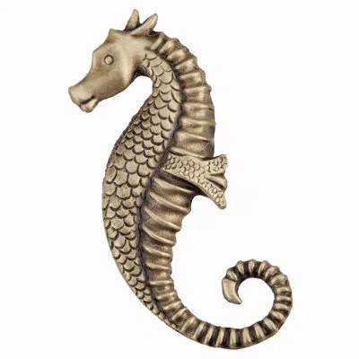 Acorn Seahorse Cabinet Knob In Antique Brass