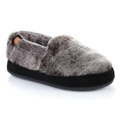 Acorn Women's Moccasin Slippers In Charcoal Faux Fur In Gray
