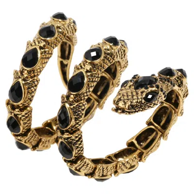 Acq Stretch Snake Bracelet Armlet Upper Arm Cuff For Women - Punk Rock Crystal Bangle Jewelry In Gold An
