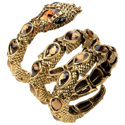 Acq Stretch Snake Bracelet Armlet Upper Arm Cuff For Women - Punk Rock Crystal Bangle Jewelry In Gold An In Brown