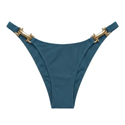 Acqua Pura Women's Blue 'coco' Gold Buckle Navy Thong Bikini Bottoms