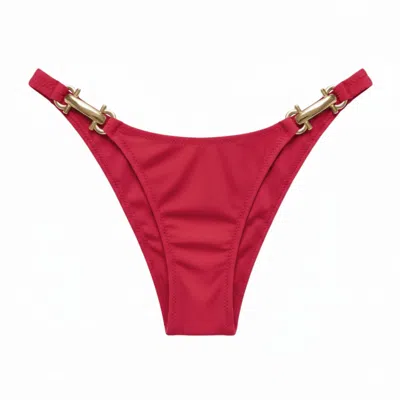 Acqua Pura Women's 'coco' Red Bikini Bottom With Gold Buckles - Cereza