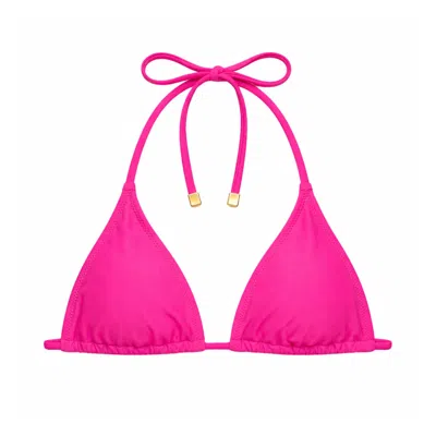 Acqua Pura Women's Stella Hot Pink Triangle Bikini Top With Gold Accents - Fuscia