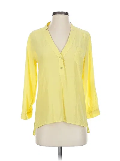 Pre-owned Acrobat 3/4 Sleeve Silk Top Yellow Plunge Neckline Tops