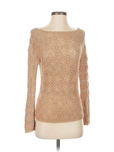 Pre-owned Acrobat Long Sleeve Top Tan Boatneck Tops In Brown