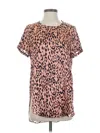 Acrobat Short Sleeve Silk Top Pink Animal Print Pattern Keyhole Neckline Tops In Multi