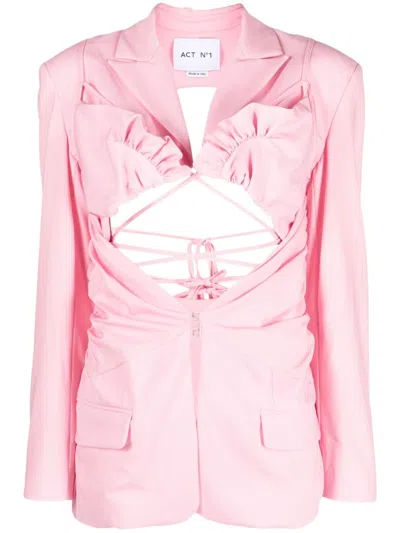 Act N°1 Cut-out Gathered Wool Blazer In Pink