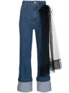 Act N°1 Tulle-panel Cropped Jeans In Blue