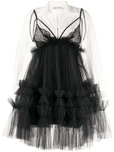 Act N1 Layered Ruffled Shirt Dress In Black | ModeSens