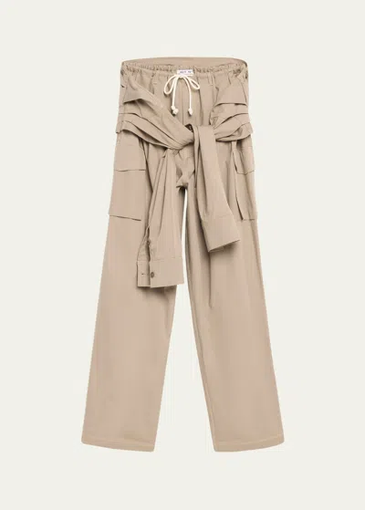 Act No1 Wide-leg Comfort Pants With Sleeves In Brown