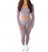 Act Pretty Balletcore Long Sleeve Square Neck Top And Leggings Set In Purple In Purple