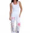 Act Pretty Graphic Printed Rope Trim With Side Bow Detail Twillpants In White Multi In White