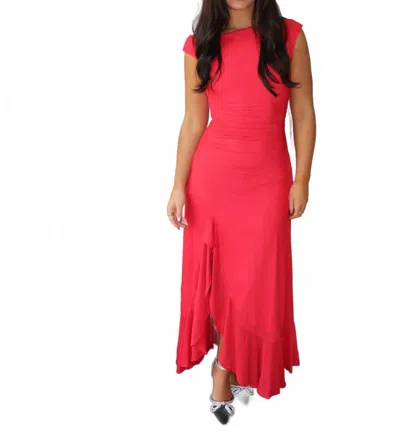 Act Pretty One Shoulder Knit Maxi Dress In Red