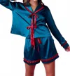 Act Pretty Satin Pajama Set In Teal/ Red In Multi