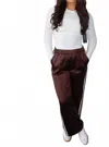 Act Pretty Satin Track Pants In Brown In White