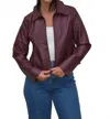 Act Pretty Washed Polyurethane Leather Jacket In Burgundy In Animal Print