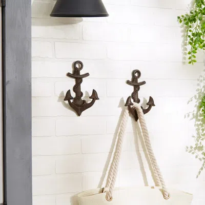 Actifo Anchor Wall Hooks Set Of 2 - Dark Brown