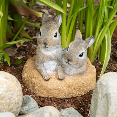 Actifo Baby Bunnies Garden Decor - Multicolor In Brown